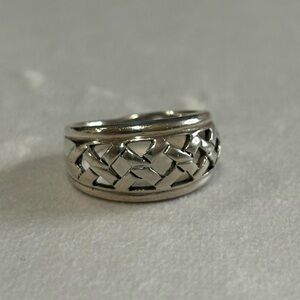 Vintage 925 Sterling Silver Cutout Weave Design Unisex Wide Band Ring Size 5.5